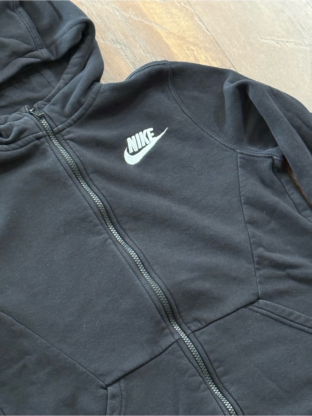 Nike Kids Black Full-Zip Hoodie with White Swoosh